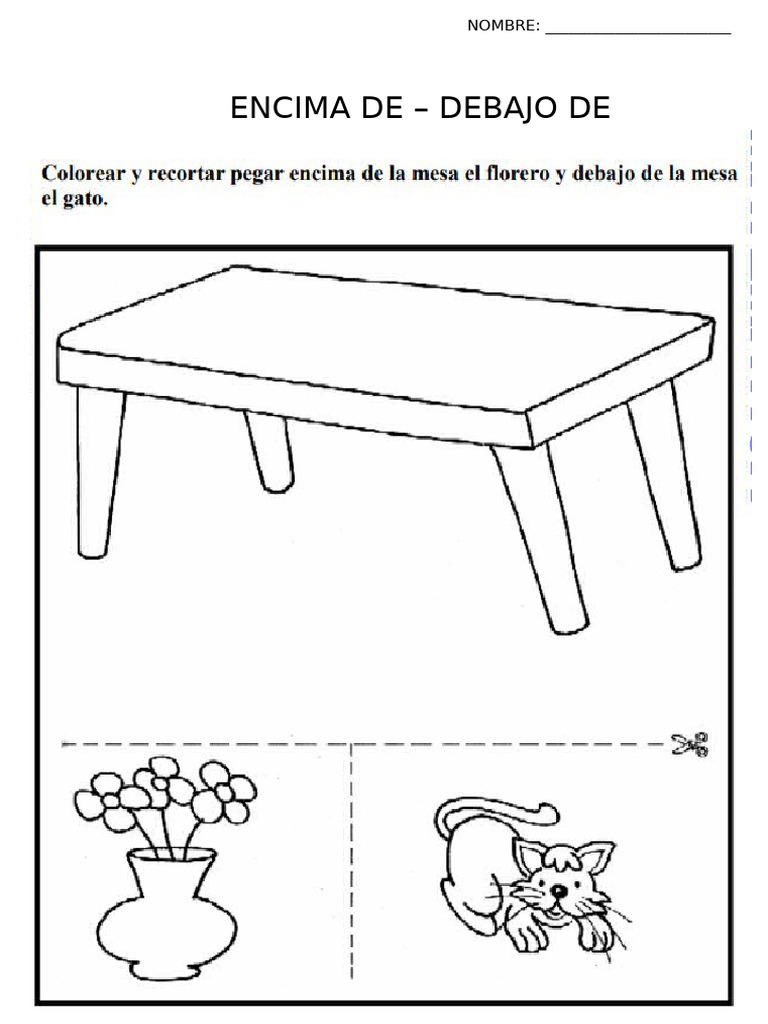 Ficha de Trabajo Del Aula Encima de - Debajo de | PDF