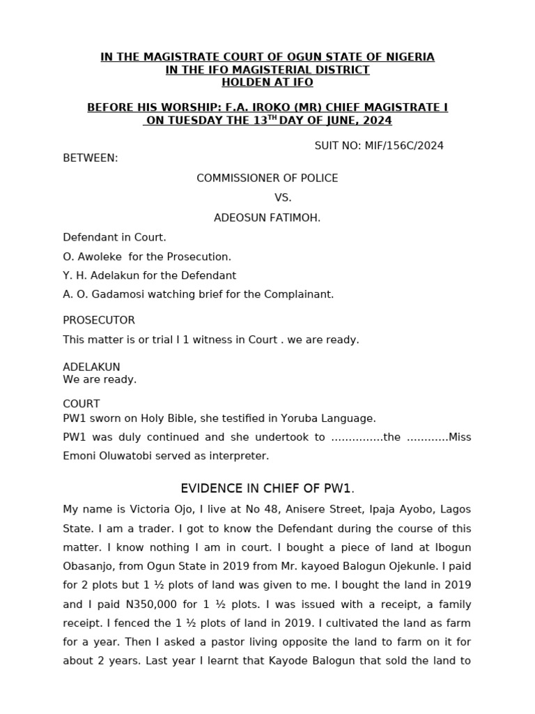 Ogun State Land Dispute Case Summary | PDF | Prosecutor | Magistrate
