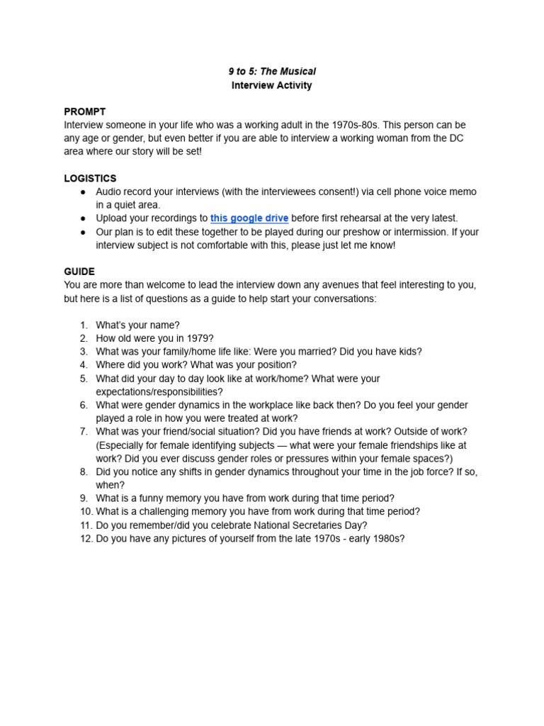 9 To 5 Interview Activity | PDF