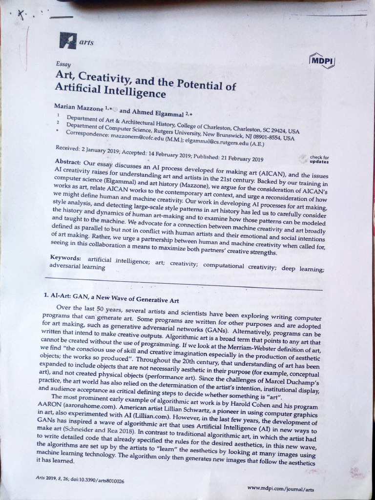 Art, Creativity and The Potential of Artificial Intelligence, The ...