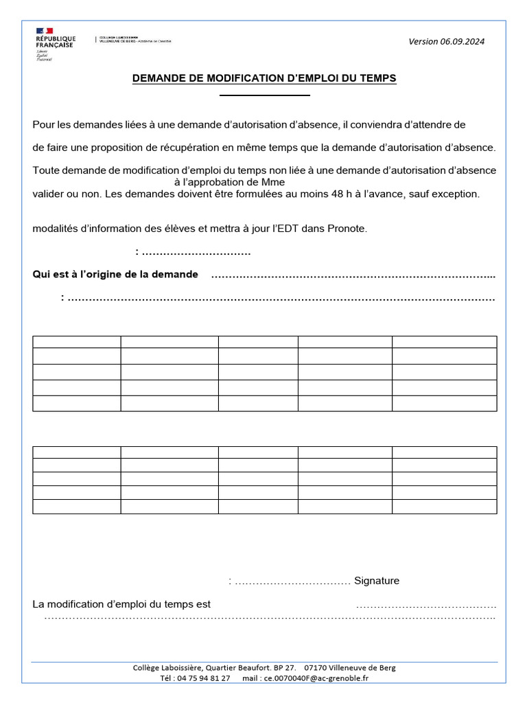 Demande de Modification EDT 2024-2025 | PDF