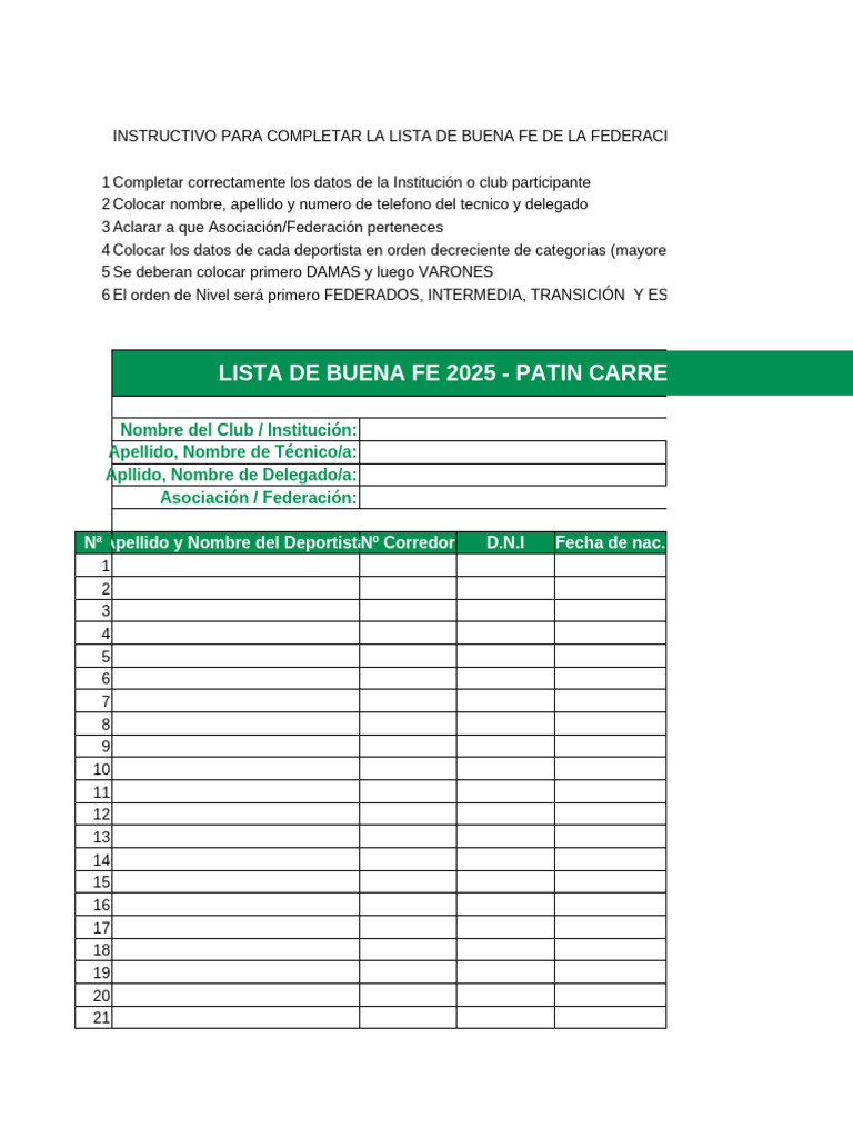 Instructivo Lista de Buena Fe PAT 2025 | PDF