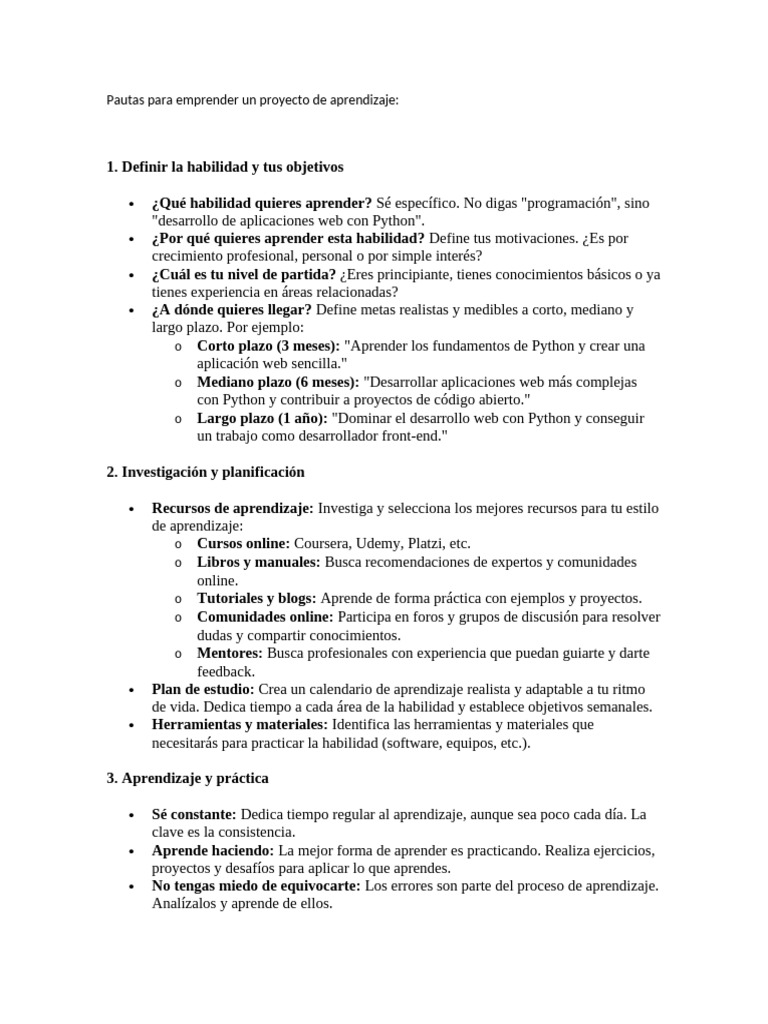 Pautas para Emprender Un Proyecto de Aprendizaje | PDF | Aprendizaje ...