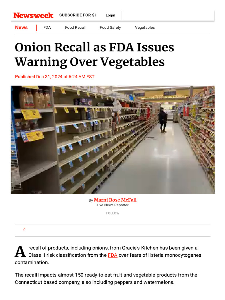 Onion Recall As FDA Issues Warning Over Vegetables - Newsweek | PDF ...