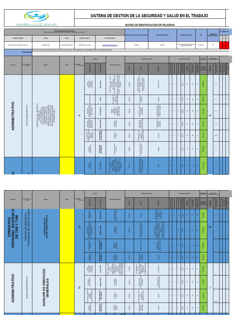 Matriz de Riesgos en Salud Laboral | PDF | Higiene | Creación de capacidad