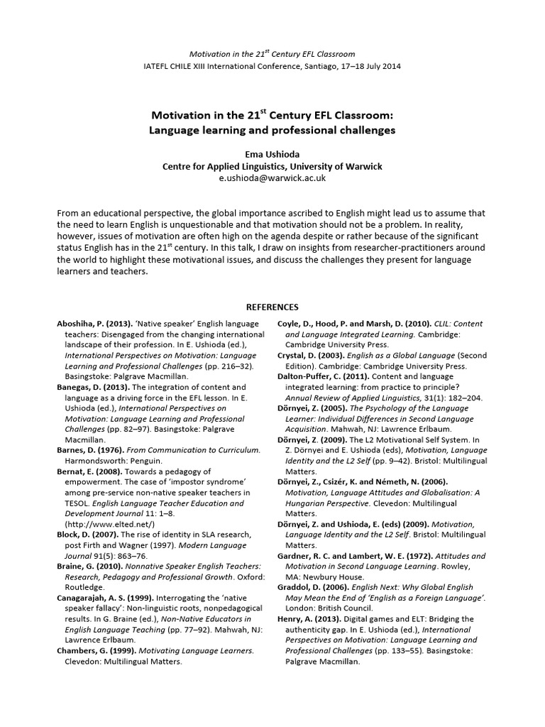 Motivation in The 21st Century EFL Classroom: Language Learning and ...