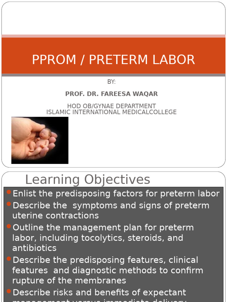 Preterm Labor - Pprom by Prof - Fareesa Waqar | PDF | Childbirth ...
