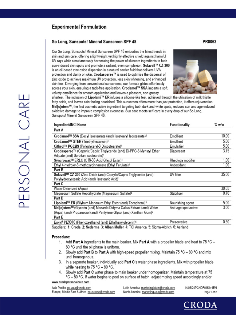 Mineral Sunscreen SPF 48 Formulation Guide | PDF | Sunscreen | Chemical ...