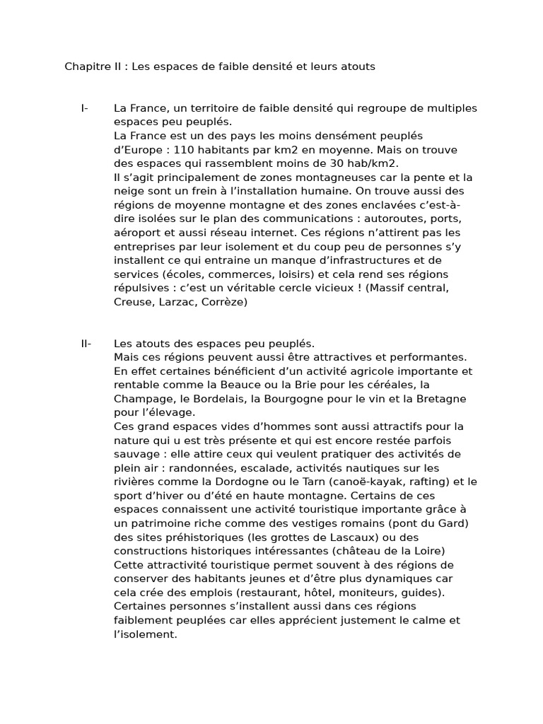 Atouts des espaces de faible densité en France | PDF | France