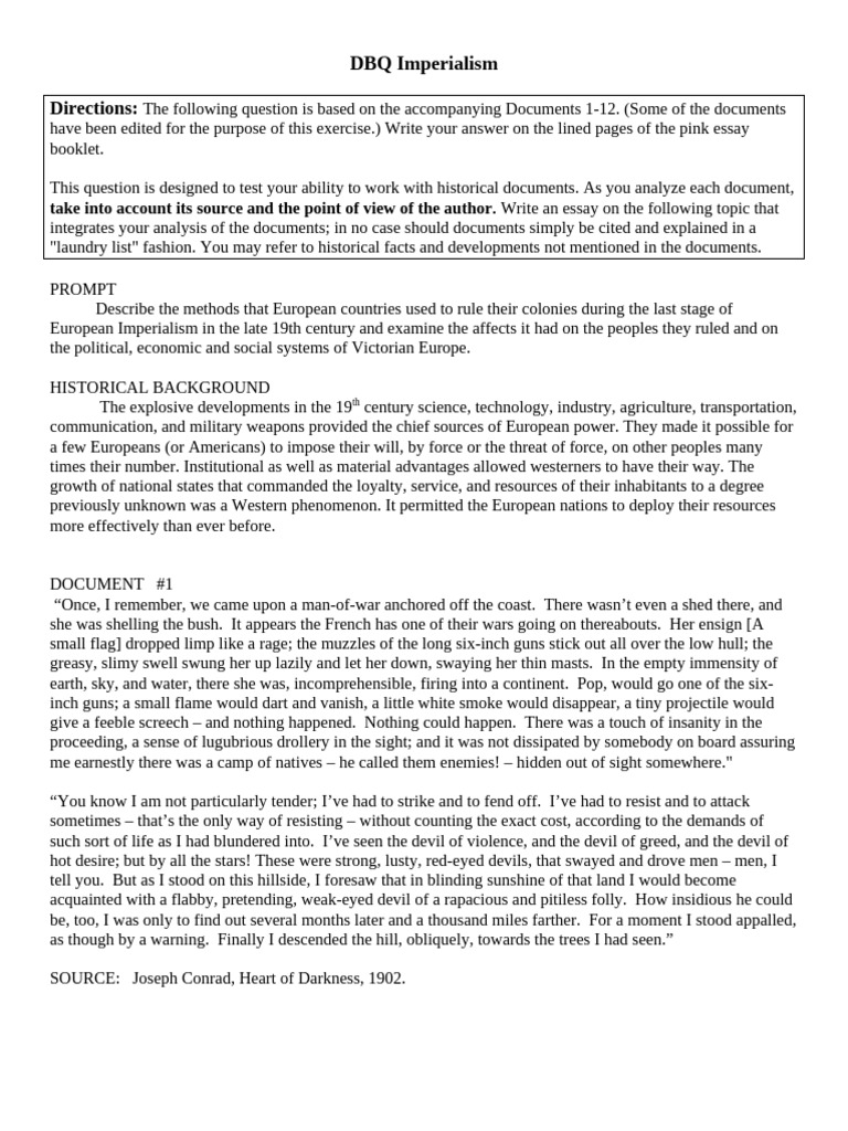 DBQ Imperialism | PDF | Imperialism