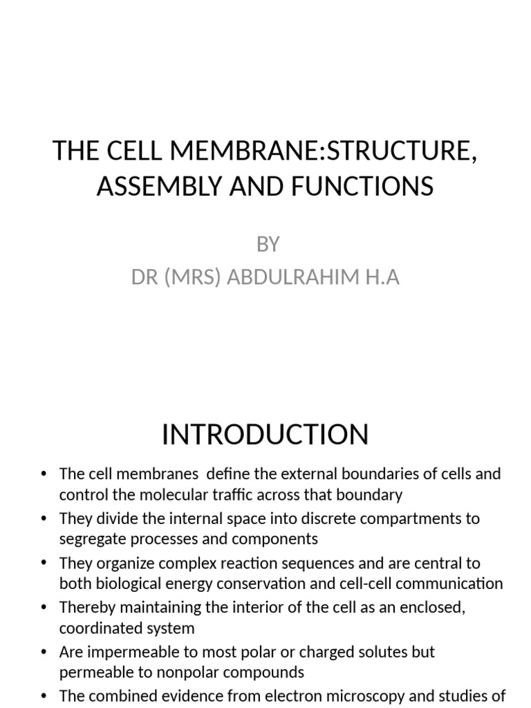 THE CELL MEMBRANE MB, BS 300level | PDF | Cell Membrane | Lipid Bilayer