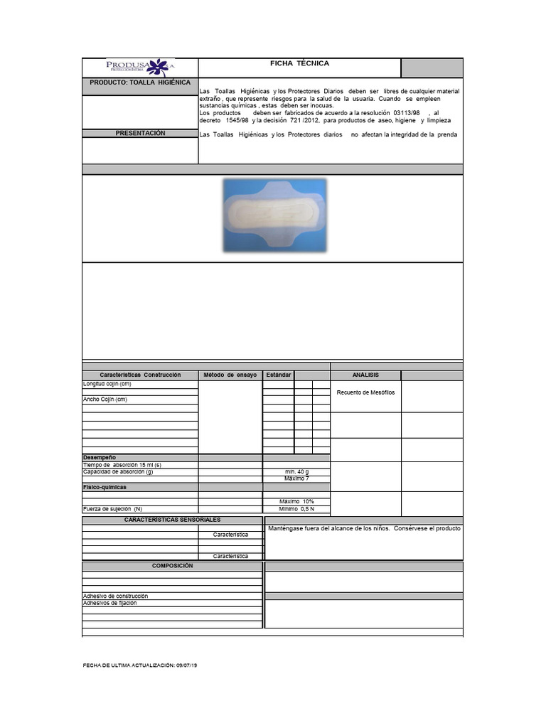 Toalla Higiénica Delgada con Alas | PDF | Materiales