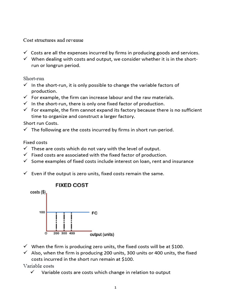Topic 8-Cost Structures and Revenue | PDF | Marginal Cost | Profit ...