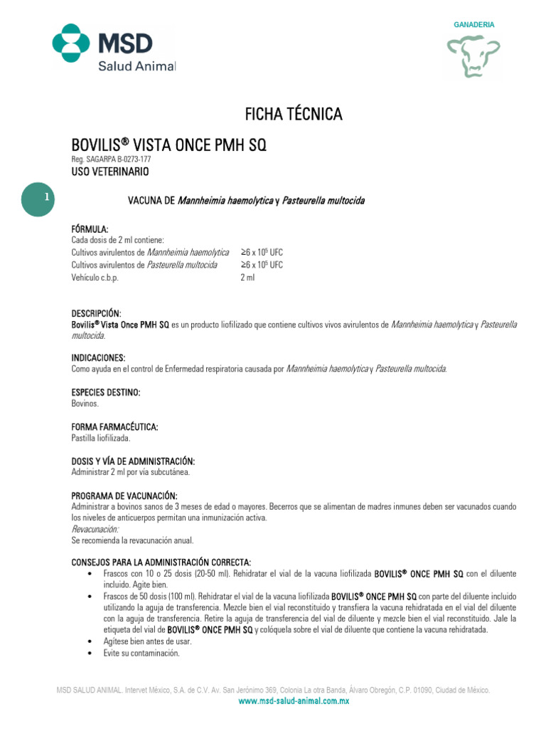 Bovilis Vista Once PMH SQ. | PDF | Vacunas | Vacunación