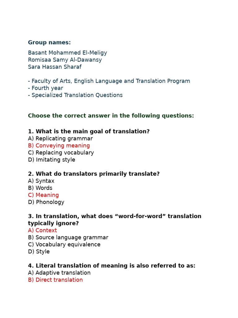 Specialized Translation Questions | PDF | Translations | Idiom