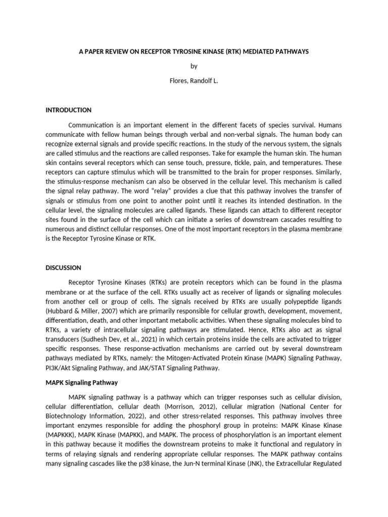A Paper Review On Receptor Tyrosine Kinase | PDF | Cell Signaling | Kinase