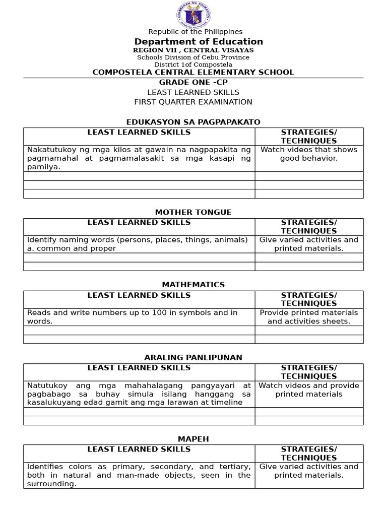 Grade 1 Skills Assessment Guide | PDF