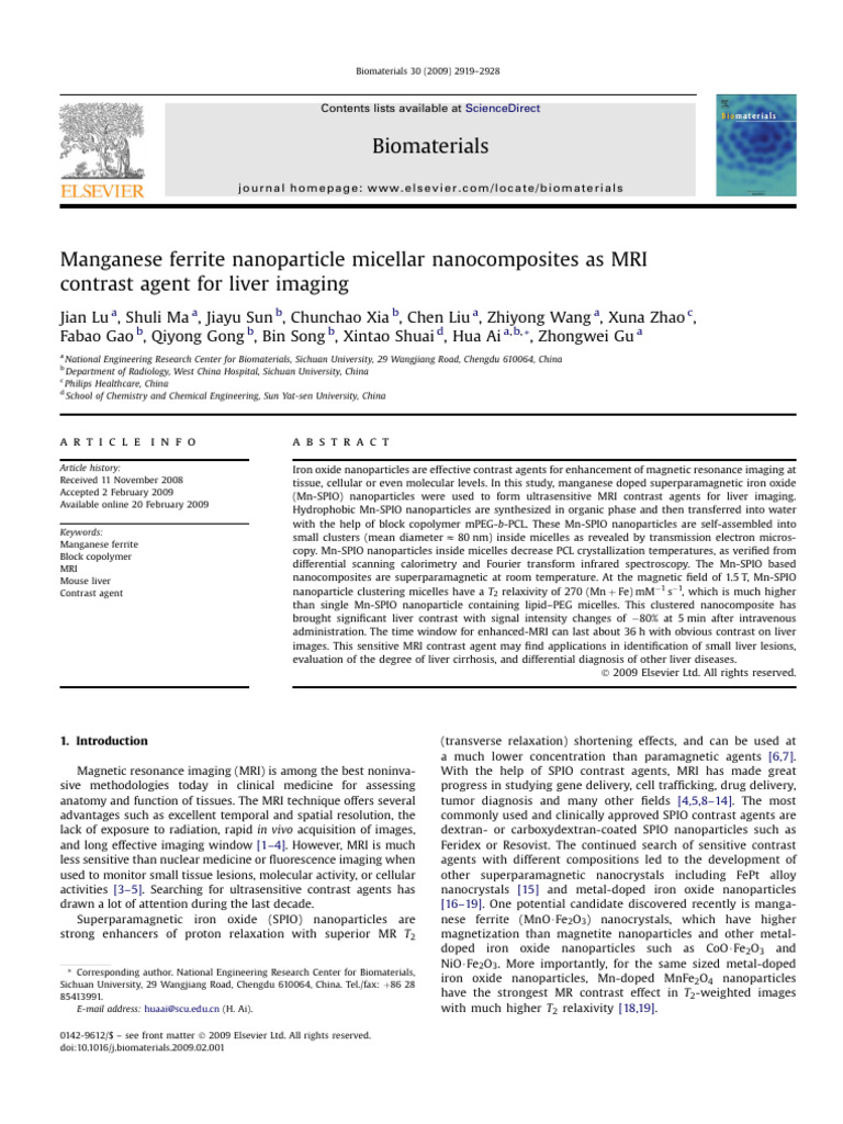 Manganese Ferrite Nanoparticles for MRI | PDF | Magnetic Resonance ...