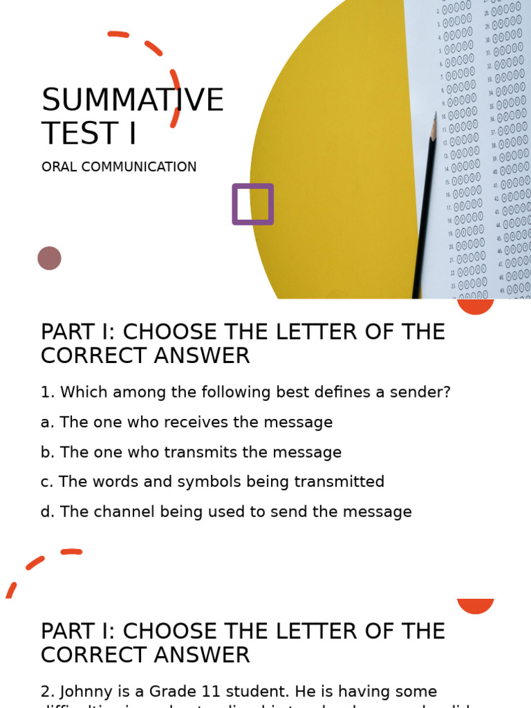 Oral Communication Summative Test | PDF | Communication | Learning