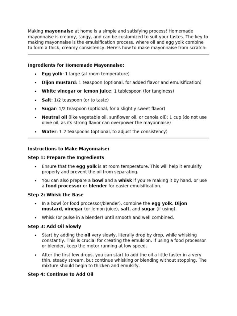 Homemade Mayonnaise Recipe Guide | PDF | Mayonnaise | Foods