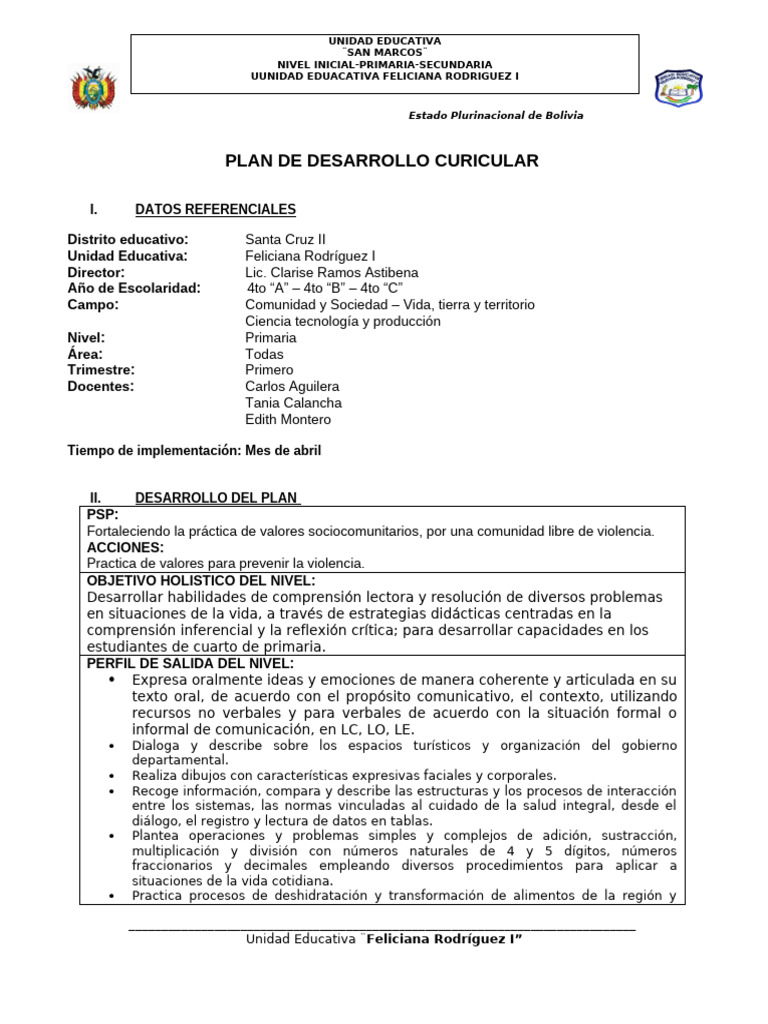 Plan de Desarrollo Curricular Primaria | PDF | Sustracción ...