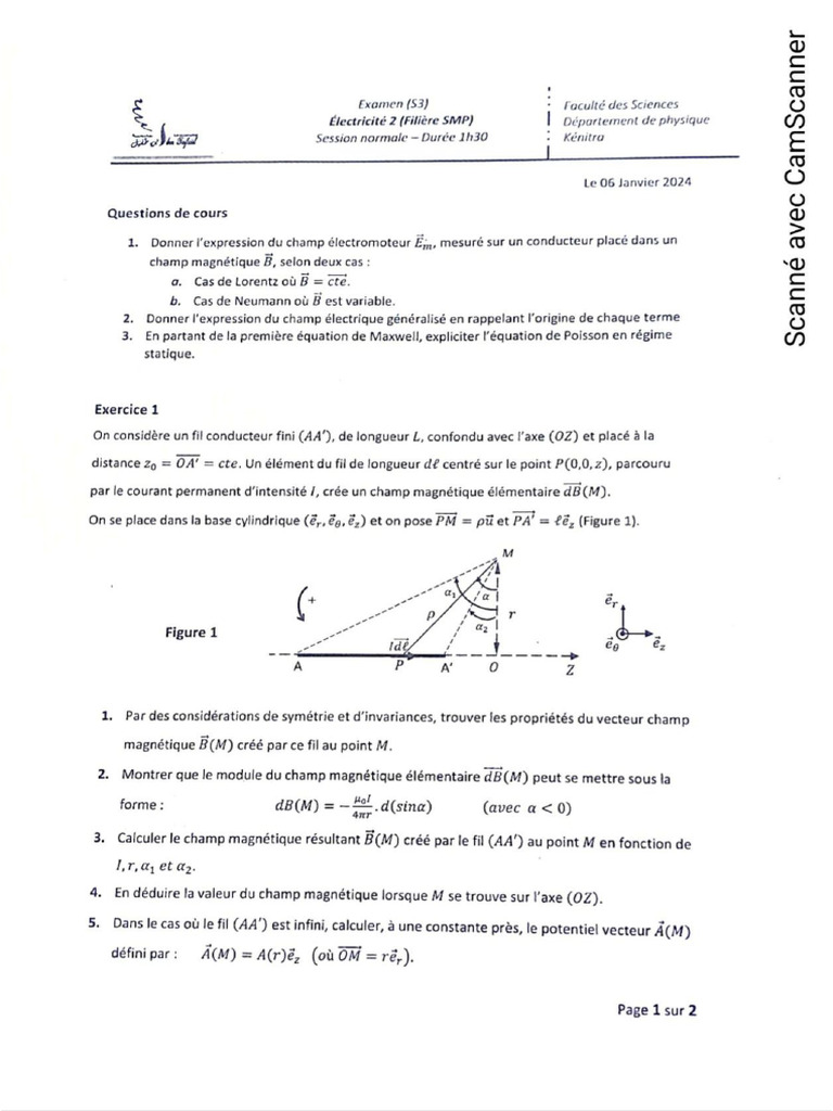 Électromagnétique Examen 2024 | PDF