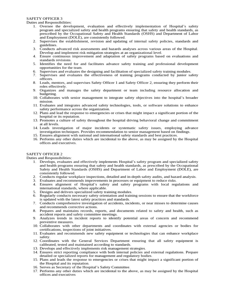 Hospital Safety Officer Roles Overview | PDF | Occupational Safety And ...