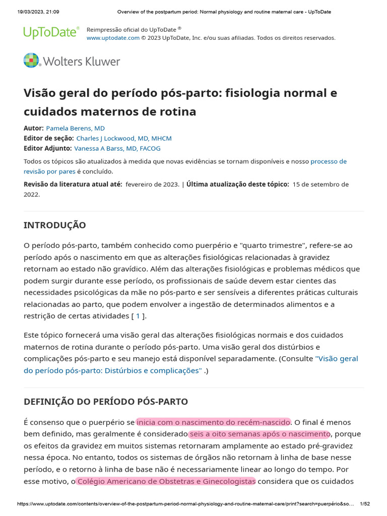 Puerpério Fisiológico UpToDate - 230320 - 164357 | PDF | Gravidez | Opioide