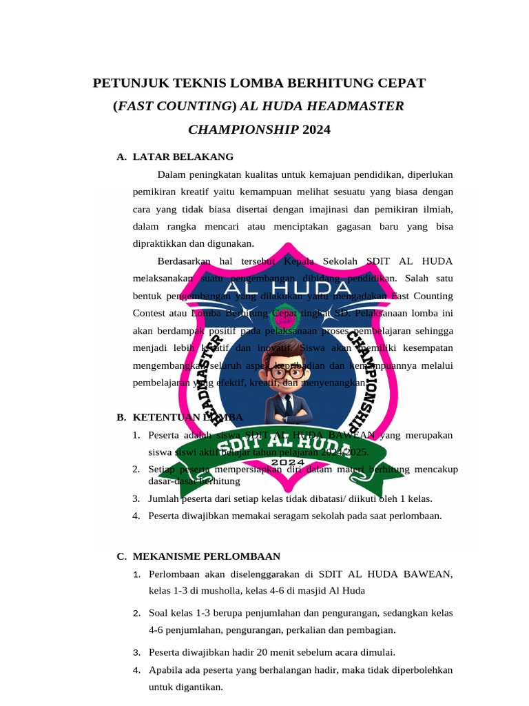 Lomba Berhitung Cepat SDIT Al Huda 2024 | PDF
