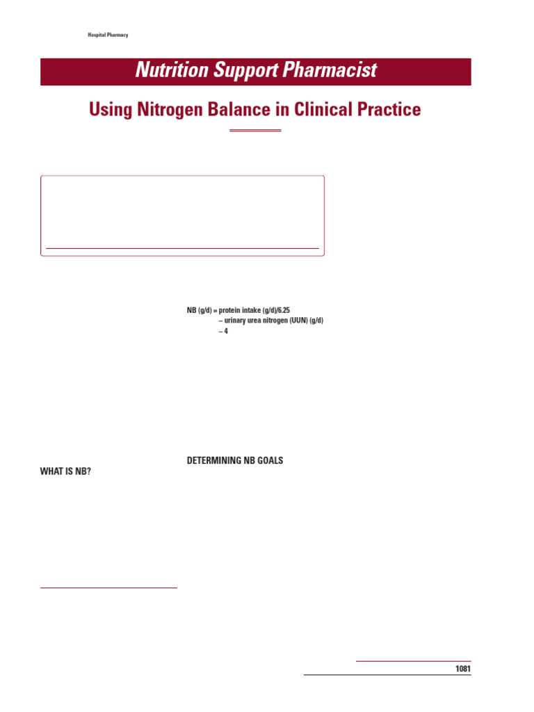 Nitrogen Balance in Clinical Practice | PDF | Medical Specialties
