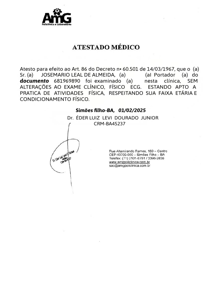 Atestado de Aptidão para Atividades Físicas | PDF
