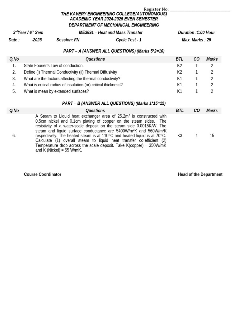 Cycle Test-1 HMT 2025 | PDF