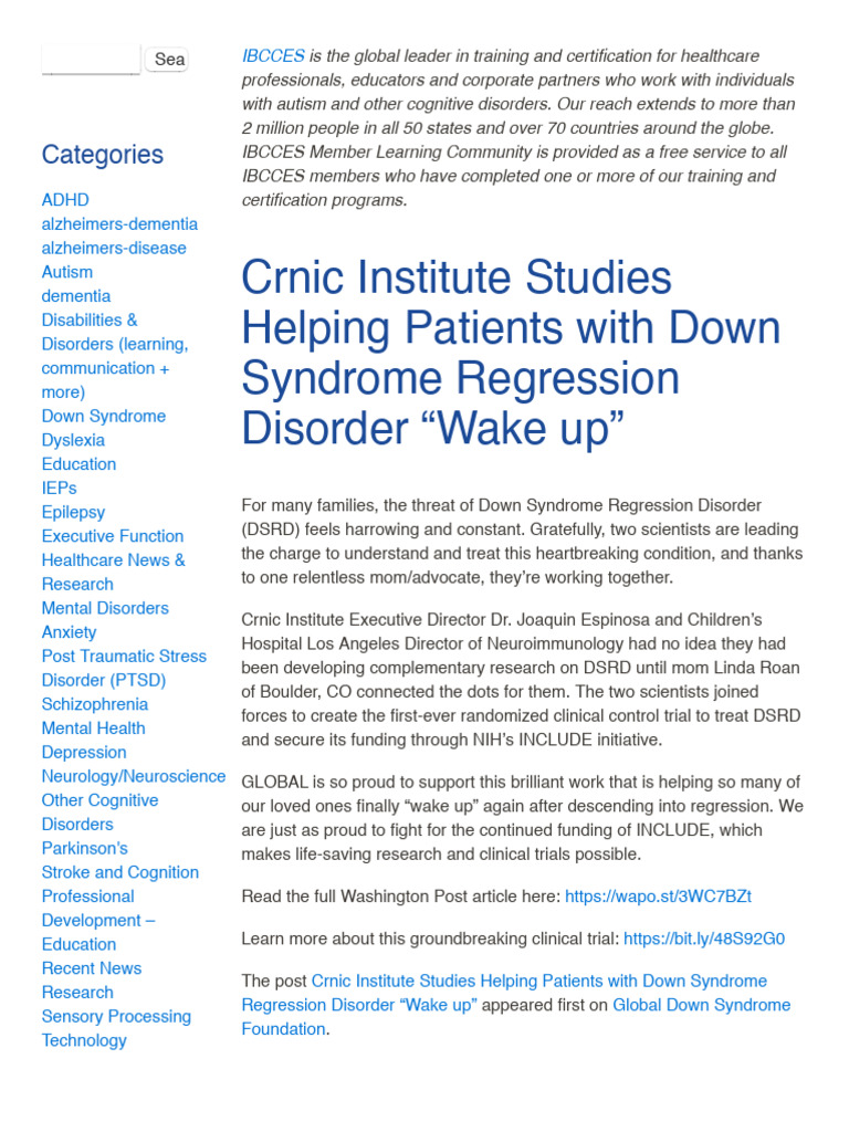 Down Syndrome Regression Study | PDF | Mental Disorder | Traumatic ...