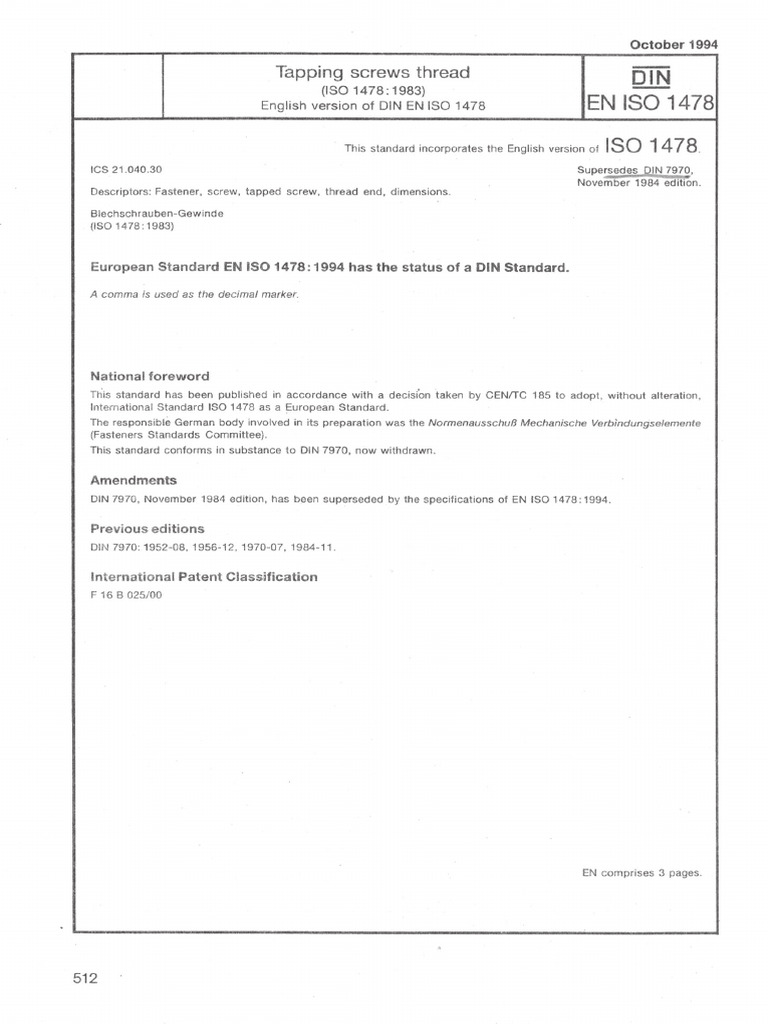 Din en Iso 1478 1994 | PDF