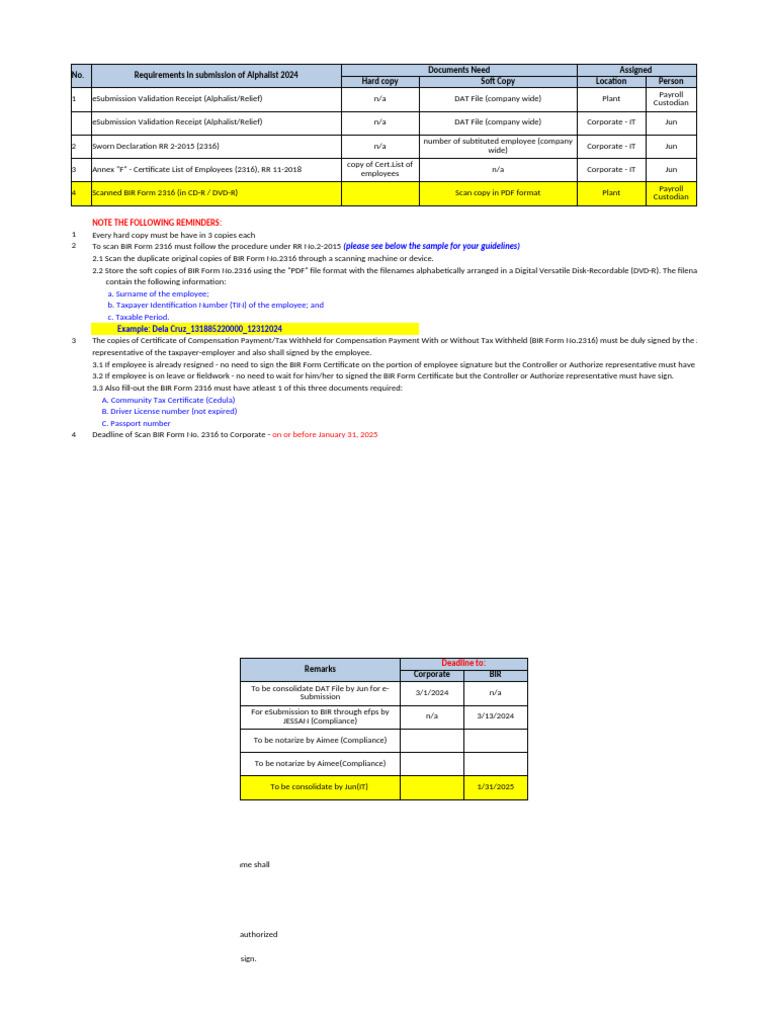 Alphalist 2024 Submission Requirements | PDF | Taxation | Payments