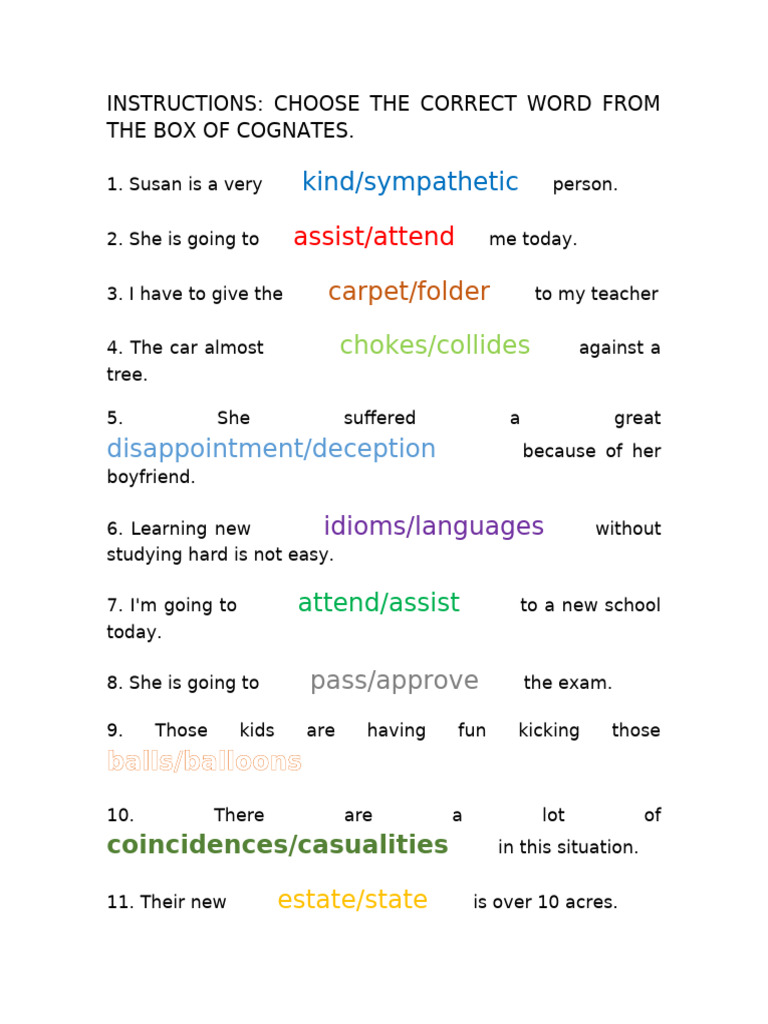 Cognates Exercises | PDF