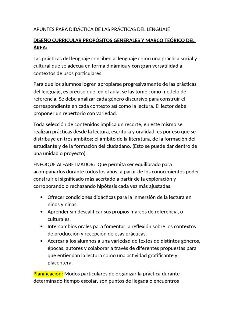 Apuntes para Didáctica de Las Prácticas Del Lenguaje | PDF | Plan de ...