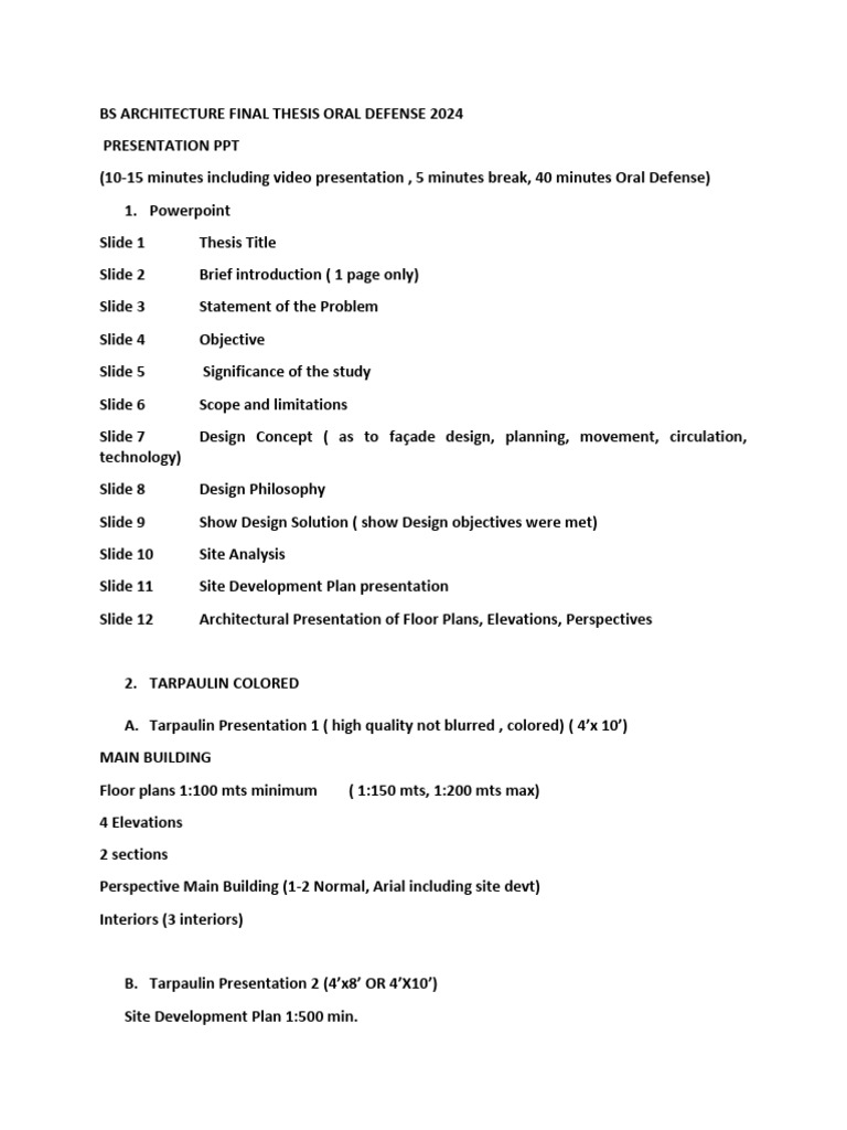 BS Architecture Thesis Defense Guide 2024 | PDF | Thesis