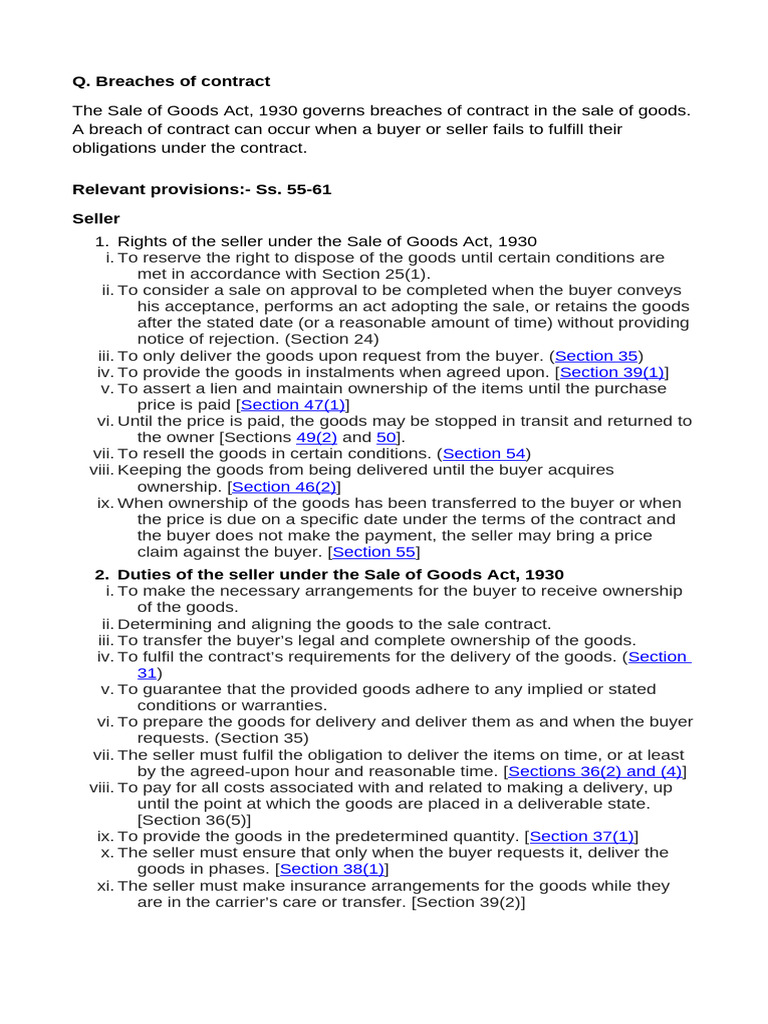 Sale of Goods Act: Buyer & Seller Rights | PDF | Breach Of Contract ...