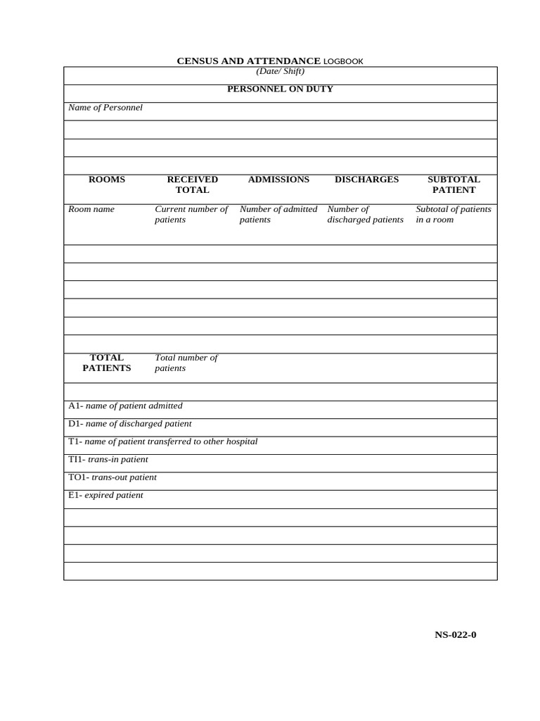 Patient Census and Attendance Logbook | PDF