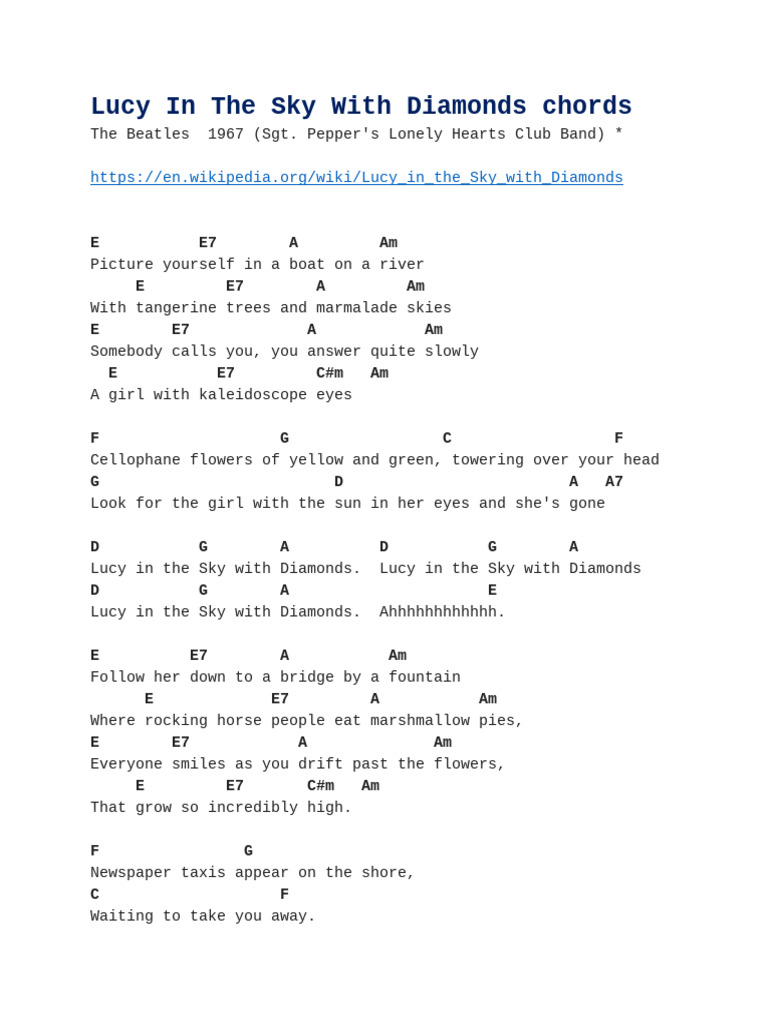 Lucy in the Sky with Diamonds Chords | PDF