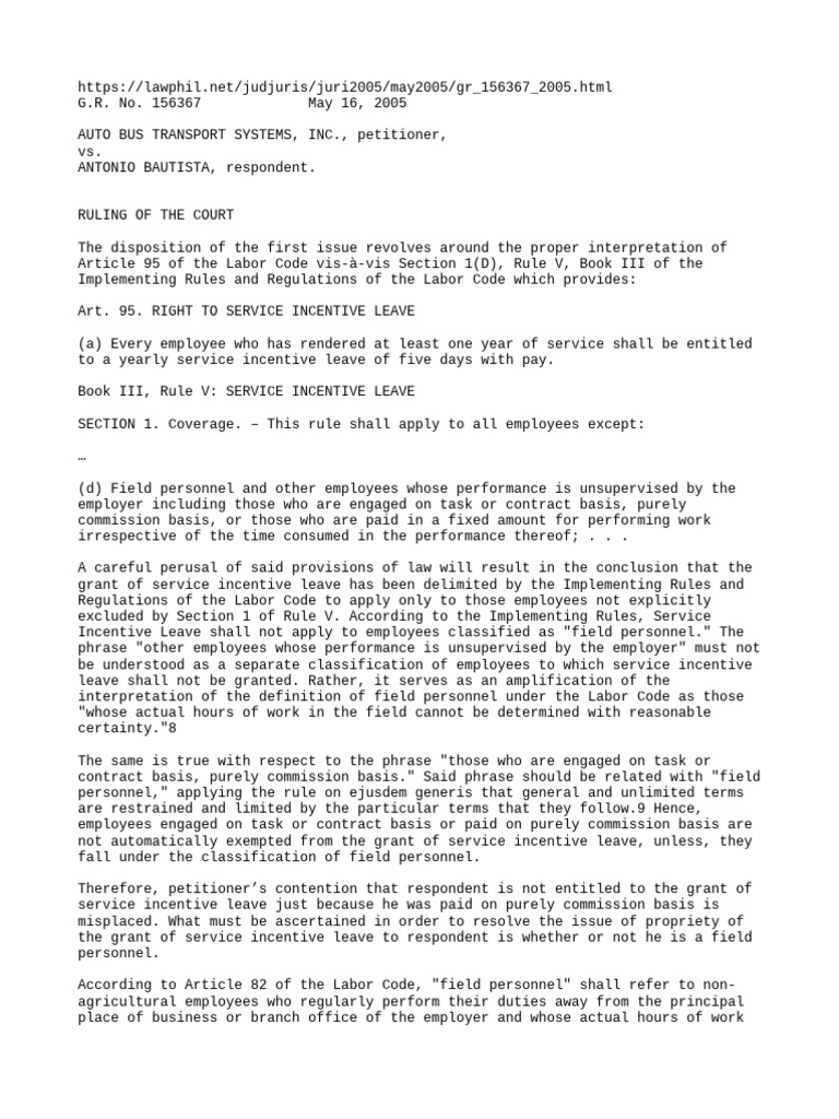 Field Personnel and Service Incentive Leave | PDF | Employment | Labour Law