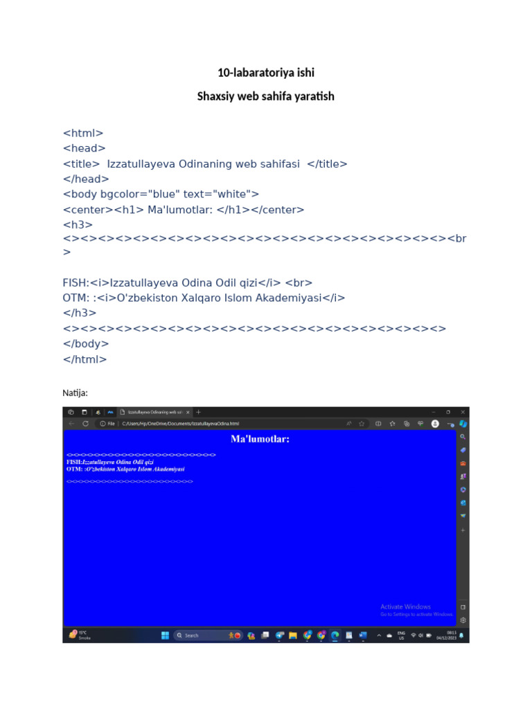 10-Labaratoriya Ishi | PDF