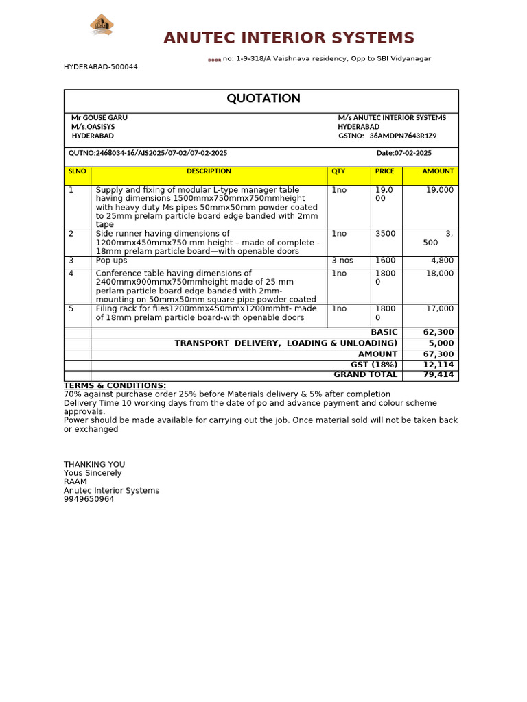 Quotation for Modular Office Furniture | PDF | Industrial Processes ...