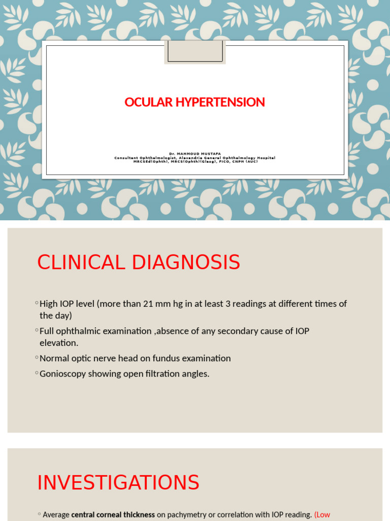 Ocular Hypertension Diagnosis and Treatment | PDF | Glaucoma | Eye