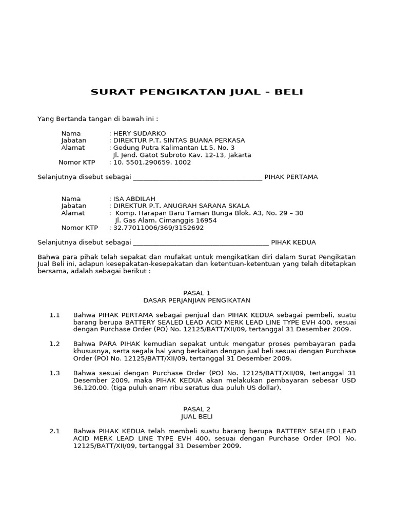 Surat Pengikatan Jual Beli 2010 | PDF