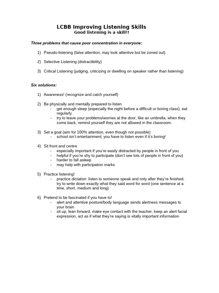 LBCC Improving Listening Skills | PDF