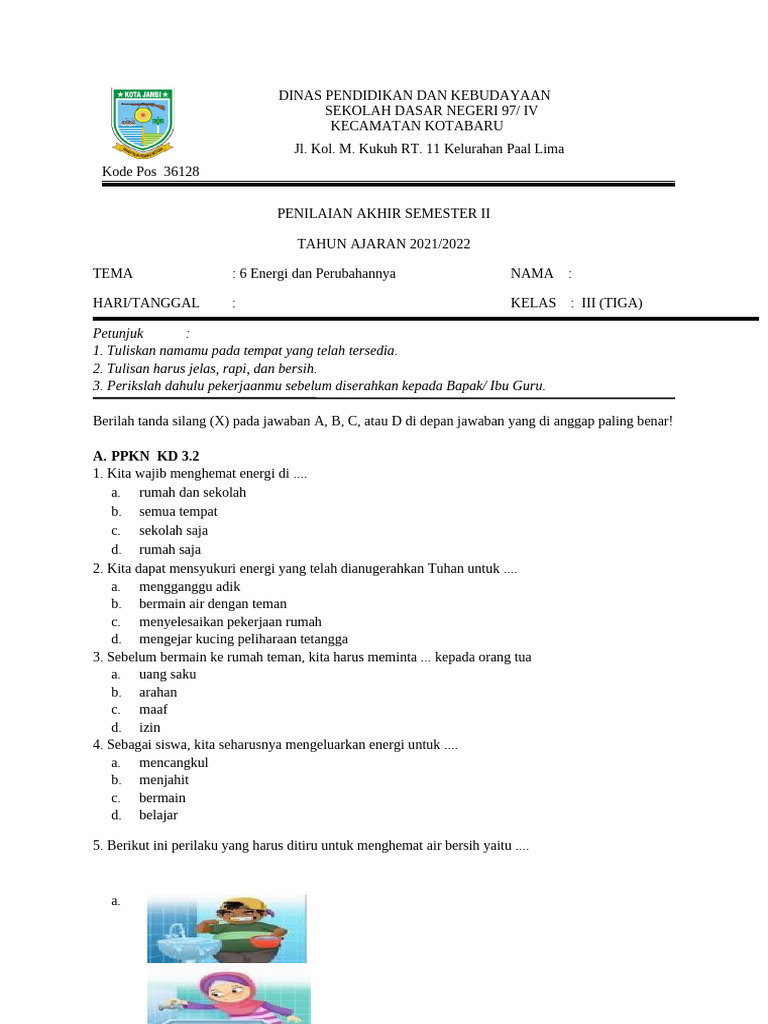 Soal ujian tema 6 kelas 3 Soal ujian tema 6 kelas 3