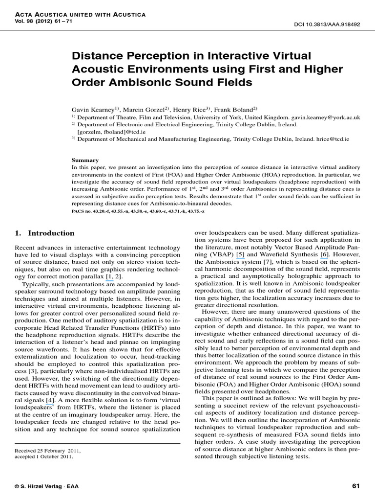 Distance Perception in Interactive Virtual Acoustic Environments Using ...