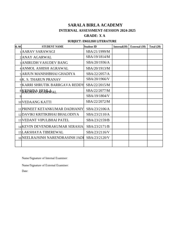 Grade X Assessment Sheet | PDF